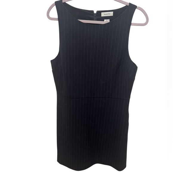 Babaton Navy Blue Pinstripe Midi Bond Dress Pockets Size 12 - Picture 2 of 5